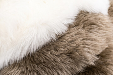 Close-up fragment wool. Wool texture. Natural sheepskin rug background.