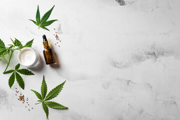 Hemp cannabis leaves and beauty products