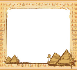 abstract grunge frame - pyramids, hieroglyphs and palm trees - 513264382