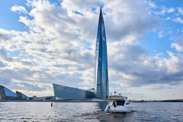 View of Lahta center in Petersburg from the bay