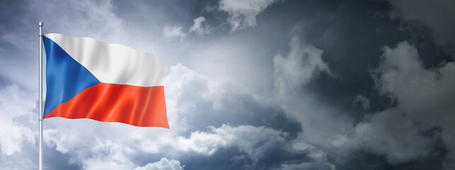 Czech flag on a cloudy sky