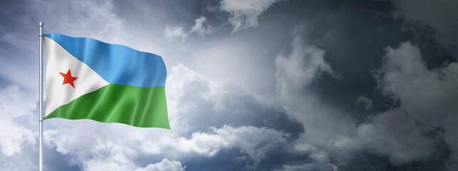 Djibouti flag on a cloudy sky