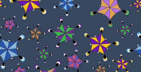 Abstract cartoon doodle background. Funny geometric figures similar to umbrellas. An excellent choice for fabrics, textiles, wallpaper, wrapping paper, etc.