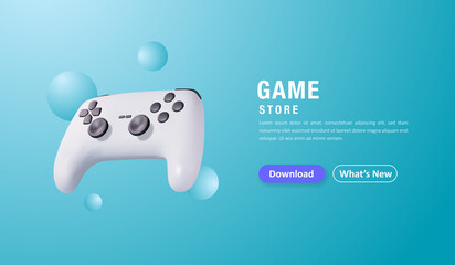 Realistic 3d game stick, online game store landing page concept. Vector illustration - obrazy, fototapety, plakaty