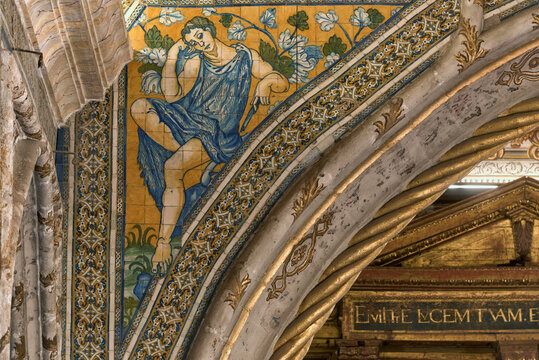 religious decoration on the walls of Saint Michael Chapel in the University of Coimbra, Portugal