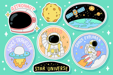 hand drawn astronaut sticker illustration design