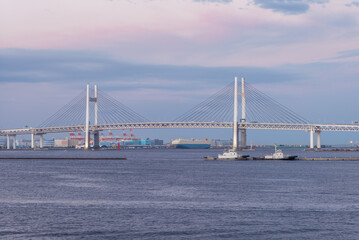 Yokohama Bay Bridge in japan at dusk