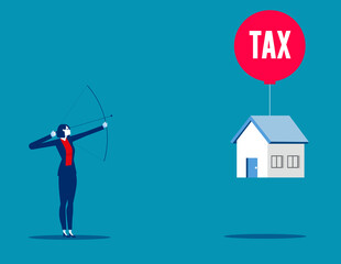 Business person hit a home tax balloon. Business vector illustration