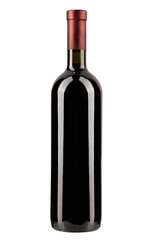 Red wine and a bottle isolated over white background. File contains clipping path.