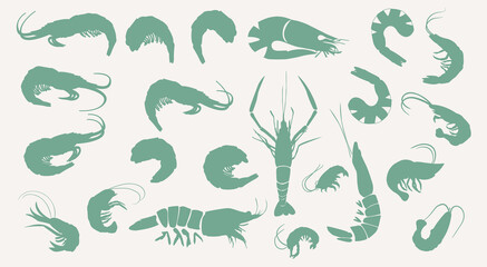 Prawns seafood fresh Silhouettes Premium Vectors