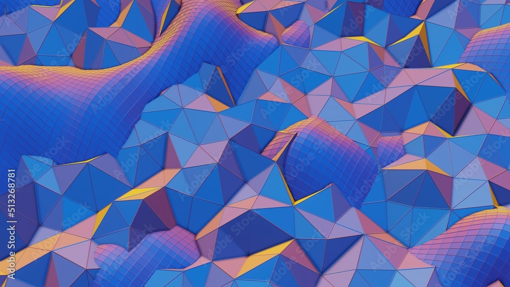 Poster Colourful  Abstract 3D visualization of a geometric low-poly surface. 3d rendering illustration. Background pattern for design.