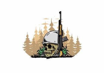 Skull and soldiers helmet with weapon illustration