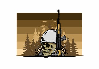 Skull and soldiers helmet with weapon illustration