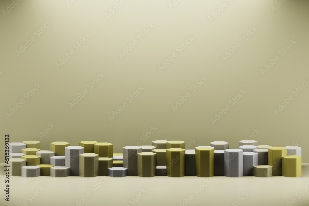 Aufkleber pastel colors shapes on yellow pastel colors abstract background. minimal hexagonal podium. scene wi