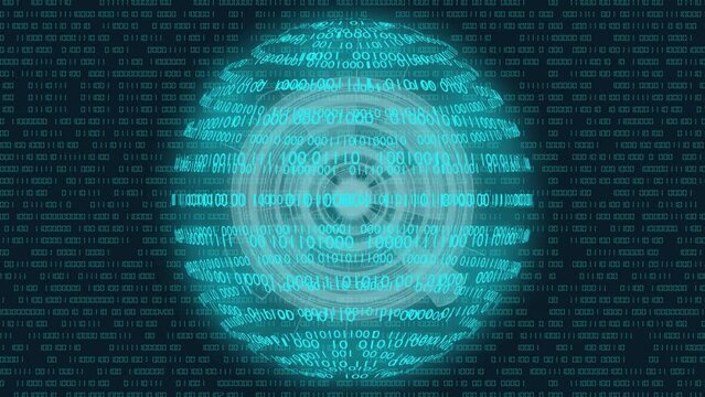 Filmato. Illustrazione 3D. Sfondo mondo digitale. Sequenza di zero e uno concetto di connessione globale tra persone, social network, e dispositivi informatici.