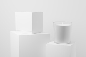 Candle Glass With Box Packaging 3D Rendering White Blank Mockup