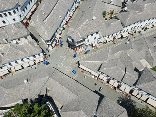 Fototapeta premium Drone view at the town of Gjirokastra on Albania