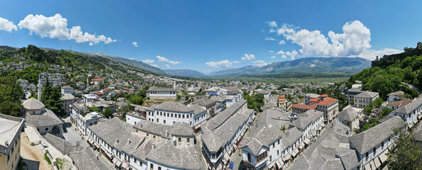 Obraz premium Drone view at the town of Gjirokastra on Albania