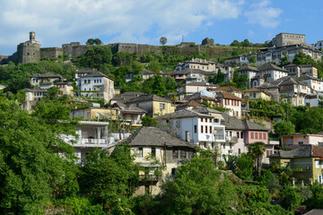 Fototapeta na wymiar View at the town of Gjirokastra on Albania