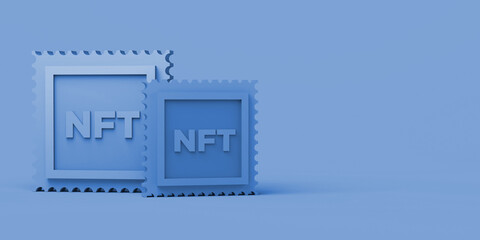 Non fungible tokens, NFT, on yellow background. Copy space. 3D illustration.