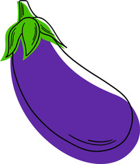 Purple eggplant. Organic vegetarian product grown by farmers in a greenhouse. Stylized flat vegetable. The outline of the eggplant line. Eggplant vector.