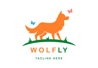 Wolf and butterfly illustration logo