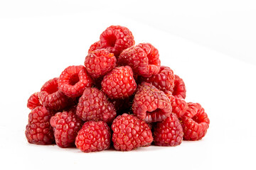 Fresh Raspberries isolated in white background, detailed texture, studio lighting, negative space
