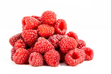 Fresh Raspberries isolated in white background, detailed texture, studio lighting, negative space