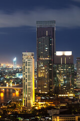 Bangkok Cityscape, Business district with high building at dusk (Bangkok, Thailand)