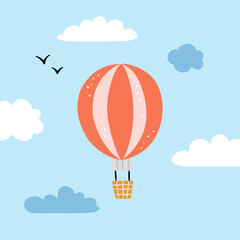 Hot air balloon vector illustration. Cute balloon in the sky. Cute travel clipart