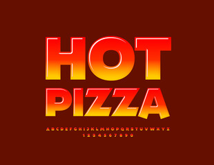 Vector creative sign Hot Pizza. Modern Alphabet Letters and Numbers. Artistic bright Font. 