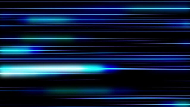 This motion graphic shows blue glowing parallel lines on a dark background. This abstract background will decorate your projects.