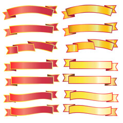 Collection of gold and red ribbons on a white background