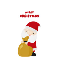 Santa Claus with bag . Vector illustration in cartoon style.	