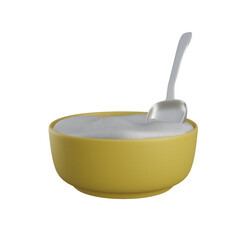 3D rendering of bowl with rice and spoon