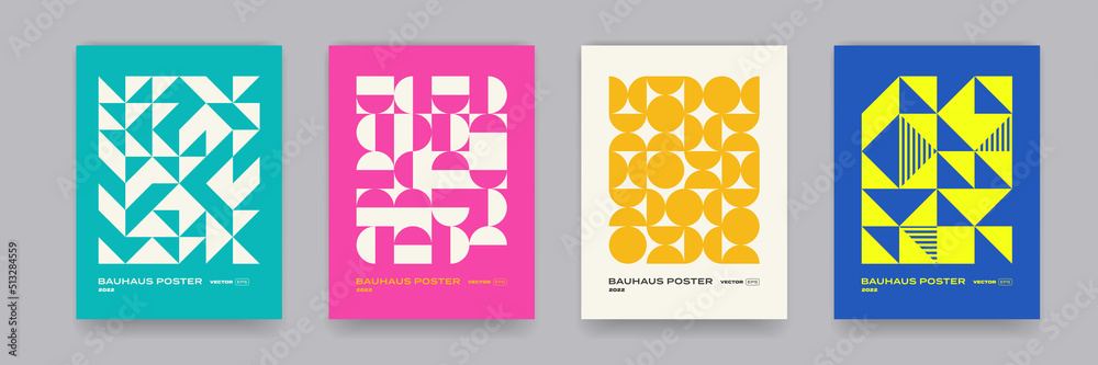 Poster geometric pattern background, vector abstract circle, triangle and square lines art. yellow, blue, r