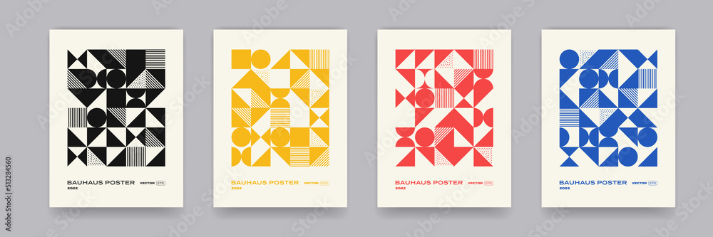 Canvas Prints bauhaus geometric pattern background, vector abstract circle, triangle and square lines art. yellow,