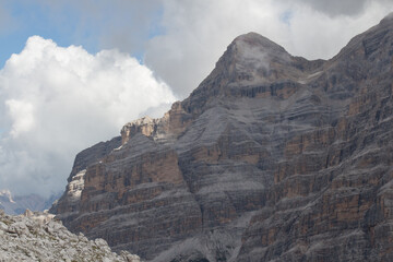 Mountain massif in a sunny day, Dolomites, Italian Alps.