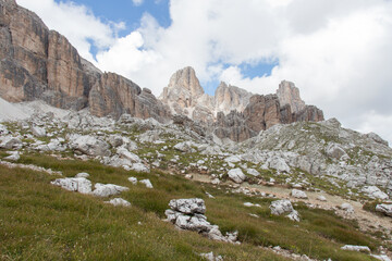 Mountain landscape in a sunny day, Dolomites, Italian Alps.