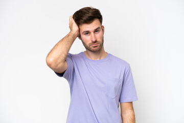 Obraz premium Young caucasian man isolated on white background with an expression of frustration and not understanding