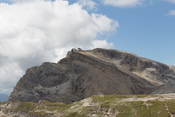 The mountain hut Rifugio Lagazuoi at the summit of Mt. Lagazuoi, Dolomites, Italy.