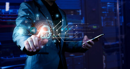 Cyber ​​security concept. Businessman login access business sensitive information, data...