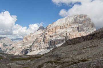Fototapeta na wymiar Mountain landscape in a sunny day, Dolomites, Italian Alps.