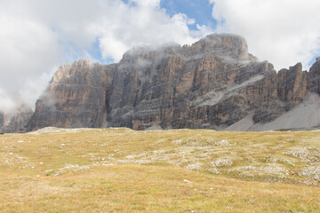Mountain peaks seeing in a sunny day, Dolomites, Italian Alps.