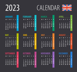 2023 Calendar - illustration. Template. Mock up. English version