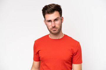 Obraz premium Young caucasian man isolated on white background With glasses