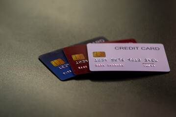 Credit Card, Close-up Focus a Credit Card on black background, Detail Number, Chip Card, Texture Card, for Banner.