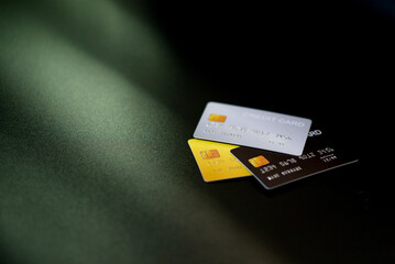 Credit Card, Close-up Focus a Credit Card on black background, Detail Number, Chip Card, Texture Card, for Banner.