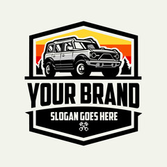 Overland adventure vehicle 4x4 in outdoor emblem badge logo vector isolated © bonky