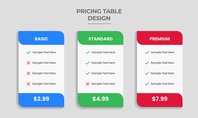 Modern looking pricing table design. Pricing Packages Comparison template vector. Price plan web hosting or service